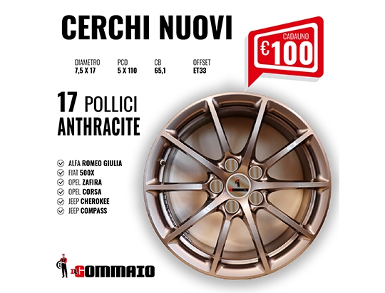 Cerchi in lega Nuovi 17 Pollici ANTHRACITE, Alfa, Fiat500X 