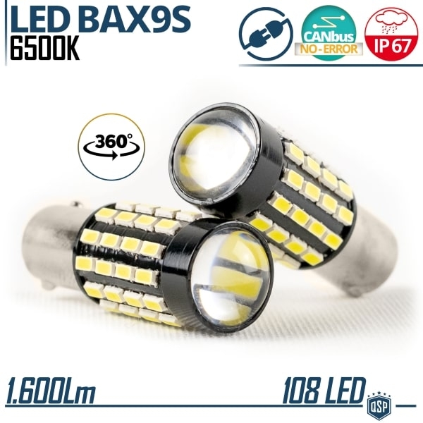 1 Lampadina LED BAX9S H6W Canbus Luce 360° Bianca Veicoli Industriali